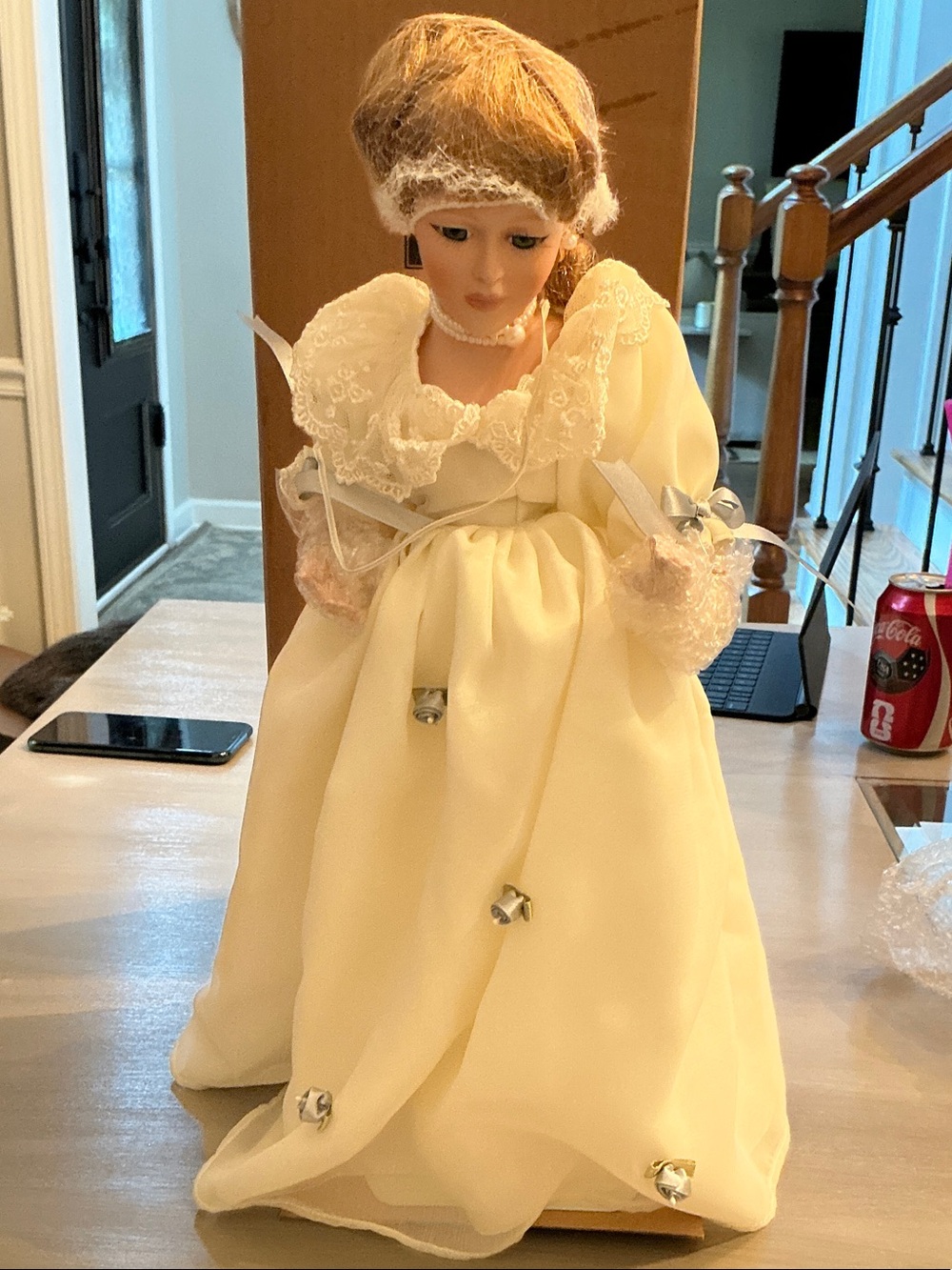Porcelain Doll in Cream Lace Dress - Classic Kids Toy